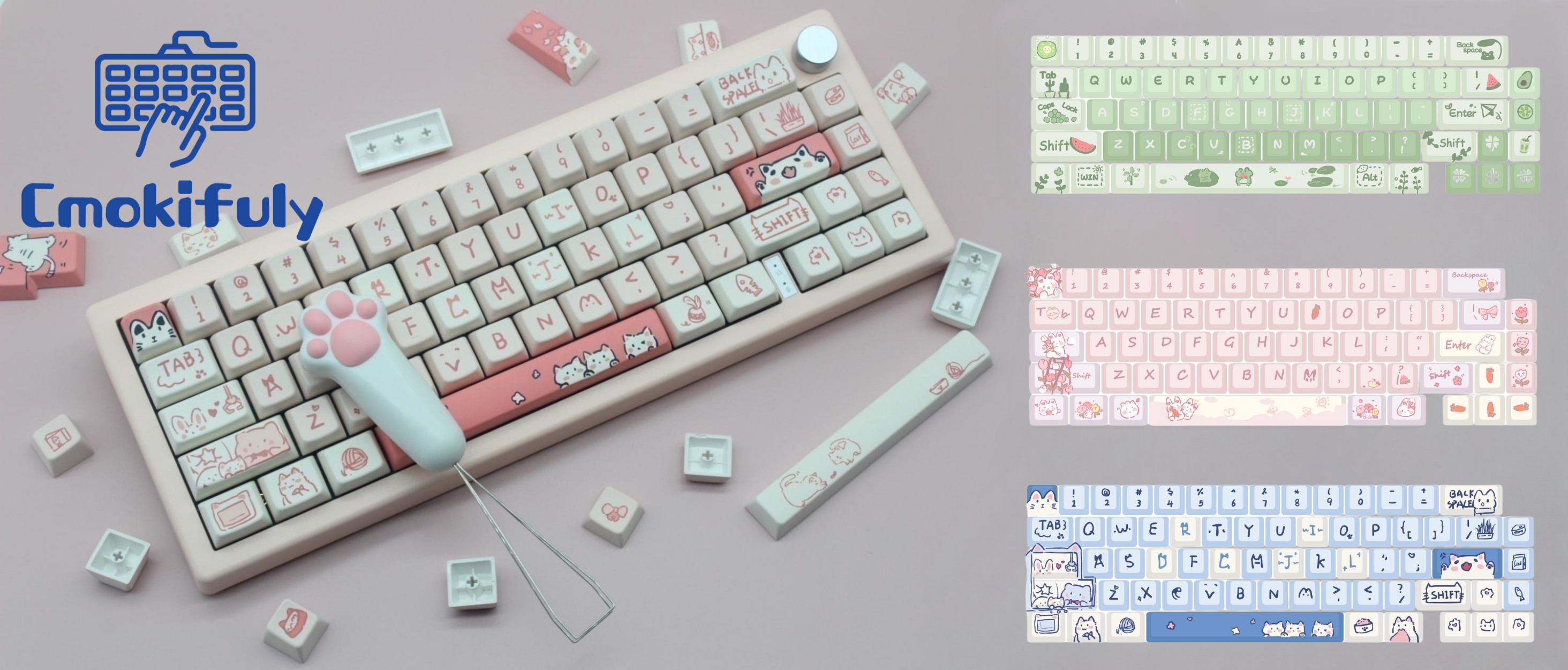 Super cute MDA profile kitty/frog themed keycaps